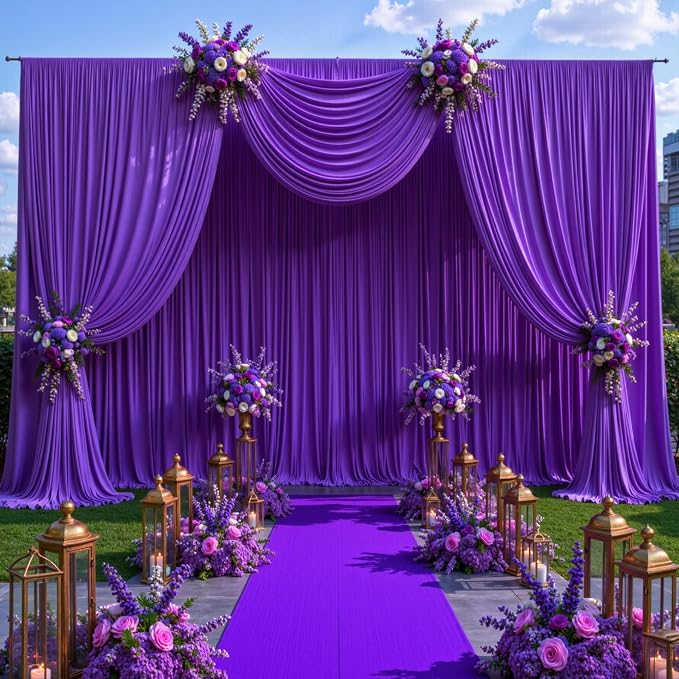 10 Panels Purple Backdrop Curtains for Wedding Party Wrinkle Free Backdrops Curtain Drapes Fabric Decorations Photo Back Drop Cloth for Baby Shower Photography Stage Reception 50ft(W) x 12ft(H) - Image 4