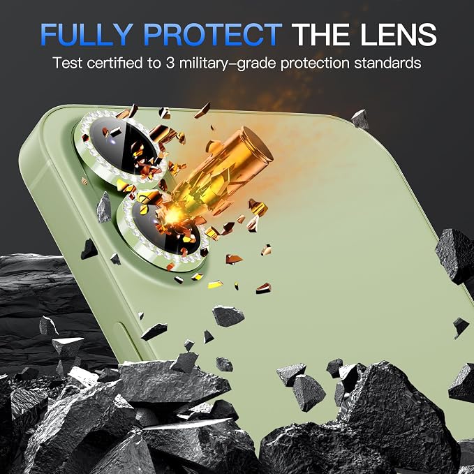 Suoman for iPhone 17 Camera Lens Protector, Glitter Diamond Individual Metal Tempered Glass Camera Lens Cover [Strong-Adhesion][Does not Affect Night Shots] -Green - Image 4