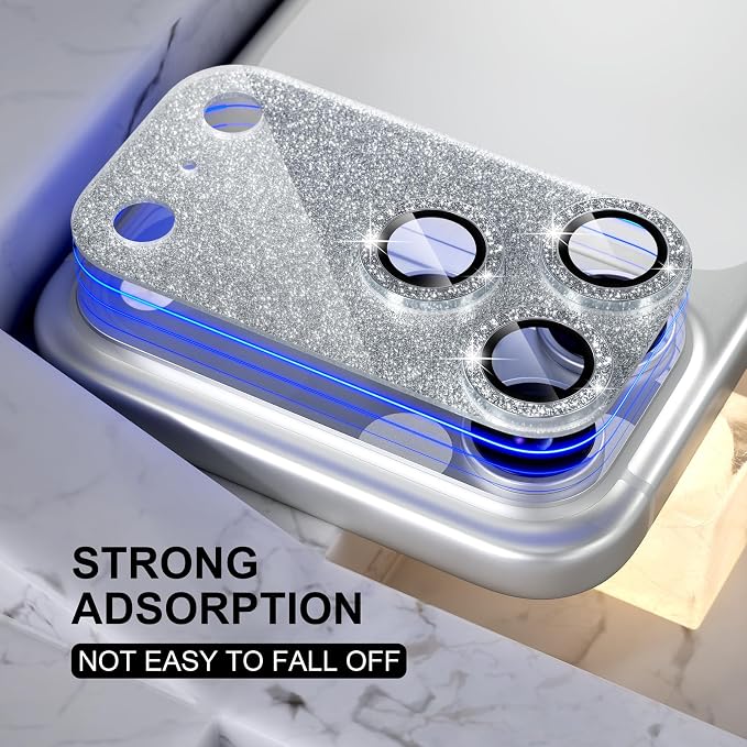Choiche for iPhone 17 Pro Camera Lens Protector, Glitter-Silver | Bling Metal Camera Cover with 9H Tempered Glass Lens Screen Protector Accessories, Strong Adsorption, Case-Friendly, 6.3-inch - Image 5
