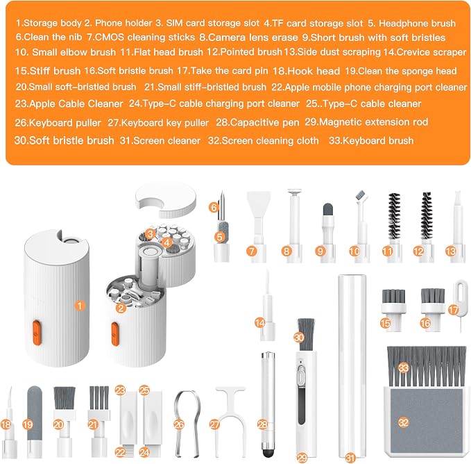 GK GAMAKAY 33 in 1 Multifunctional Cleaning Kit for Electronic Devices | Keyboard Cleaning Brush, Headphones Cleaner Kit for AirPods, Multi-Tool for Cleaning Laptop Earbuds Camera Cellphones (Black) - Image 2