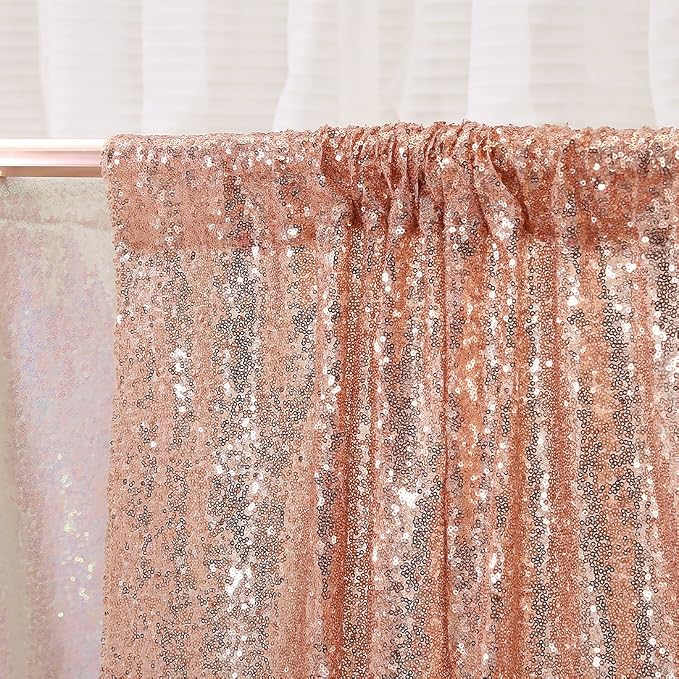 Poise3EHome 7FT x 7FT Rose Gold Sequin Photography Backdrop Curtain for Party Decoration, Rose Gold - Image 5
