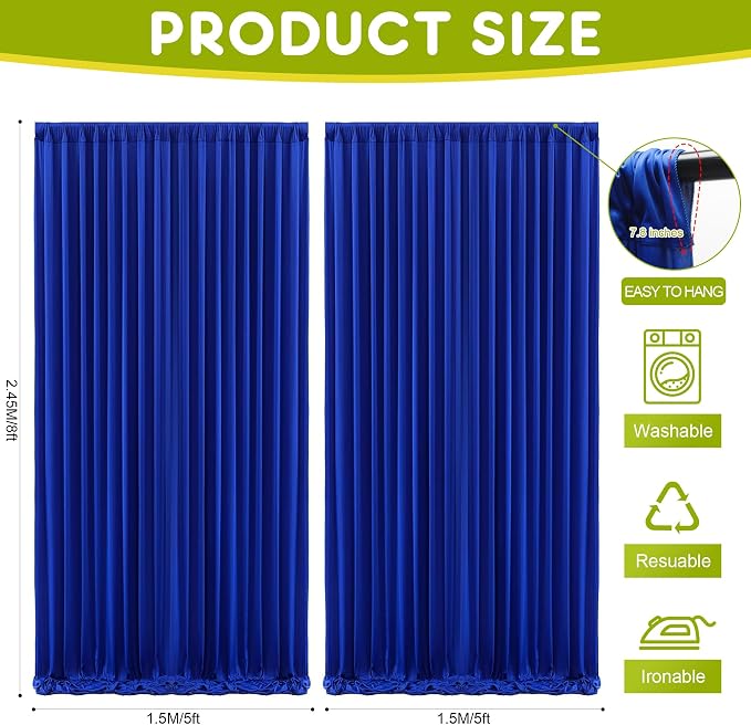 Royal Blue Backdrop Curtain for Parties Backdrop Drapes 10x8FT | Wrinkle Free Polyester Curtain Backdrop Draping Fabric for Backdrop Photoshoot Birthday Party Background,2 Panel 5x8FT - Image 2