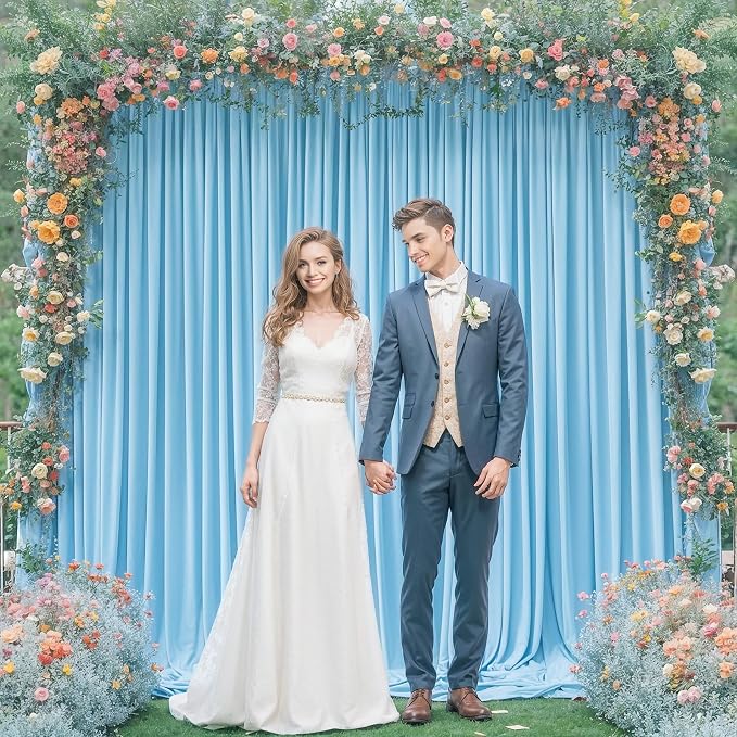 Blue Backdrop Curtains 2 Panels - Wrinkle-Free Light Blue Curtains Polyester Photography Drapes Photo Background for Baby Shower Birthday Party Decorations- 8 X10FT (Blue) - Image 9