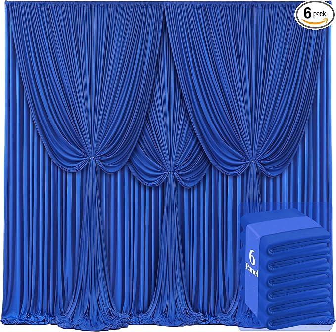 6 Panels Royal Blue Backdrop Curtains for Wedding Party Wrinkle Free Backdrops Curtain Drapes Fabric Decorations Photo Back Drop Cloth for Baby Shower Photography Stage Reception 30ft(W) x 12ft(H) by Tao-GePartyDecorations