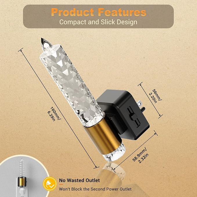 JandCase Night Light, Flameless Candle Amber Night Lights Plug into Wall | 2 Pack, Auto On/Off Light Sensor Crystal Dimmable LED Nightlight, 0-100LM Decorative nite Light for Adults Bathroom Hallway - Image 6