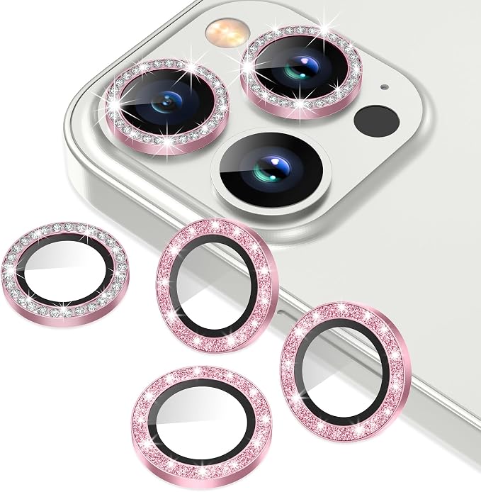 AGVEE 3+3 6 Pack for iPhone 12 Pro Max Camera Lens Protector Cover | Individual Bling Diamond & Bling Glitter Sparkle Cute Gem Metal Ring, 9H Tempered HD Glass by AGVEE
