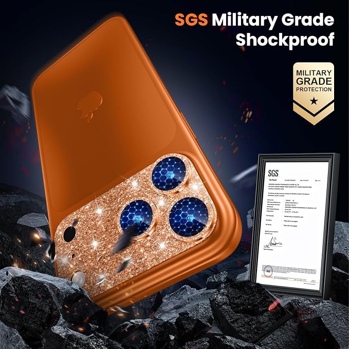 WSKEN for iPhone 17 Pro Camera Lens Protector - Military Grade Design | Strong Adhesion, Daily Shatterproof, Metal Aluminum Alloy Tempered Glass Camera Screen Protector, Glitter Orange - Image 4