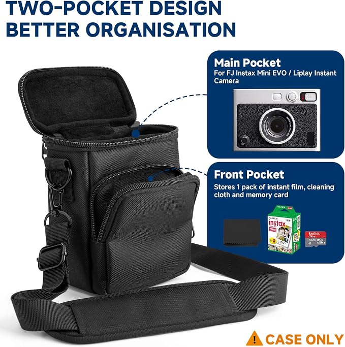 Travel Case for Fujifilm Instax Mini EVO Hybrid Instant Camera | Portable Storage Bag with Adjustable Strap & Belt Loop, Compatible with LiPlay+ Hybrid Instant Camera, Black, Case Only - Image 4