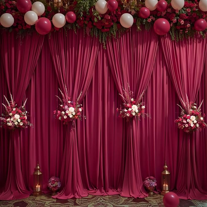 Burgundy Backdrop Curtains 4 Panels - Wrinkle-Free Polyester Photography Drapes for Baby Shower & Birthday Party - 16 X10FT - Image 5