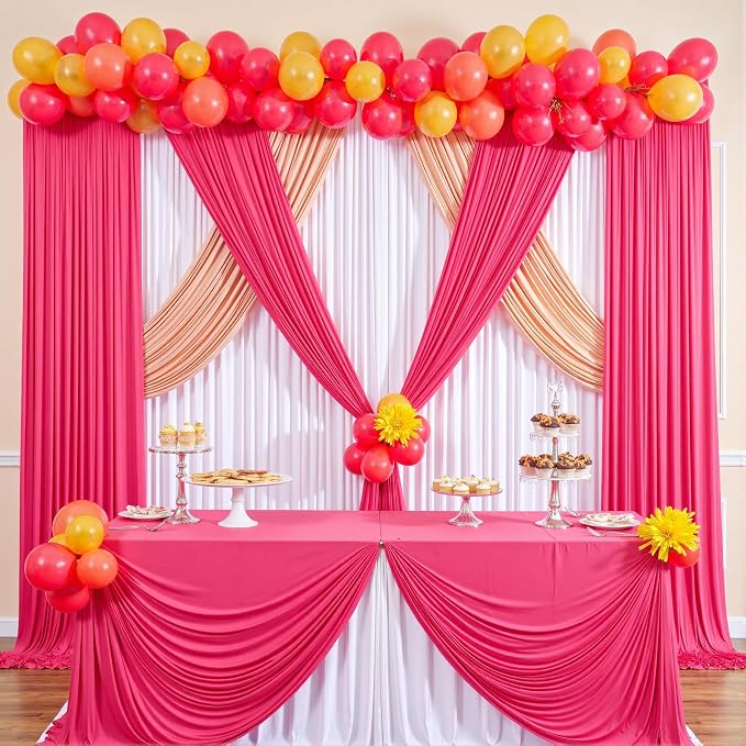 40 ft x 10 ft Wrinkle Free Fuchsia Backdrop Curtain for Parties, 8Panels Polyester Hot Pink Photo Backdrop Drapes for Wedding Birthday Party Baby Shower - Image 6