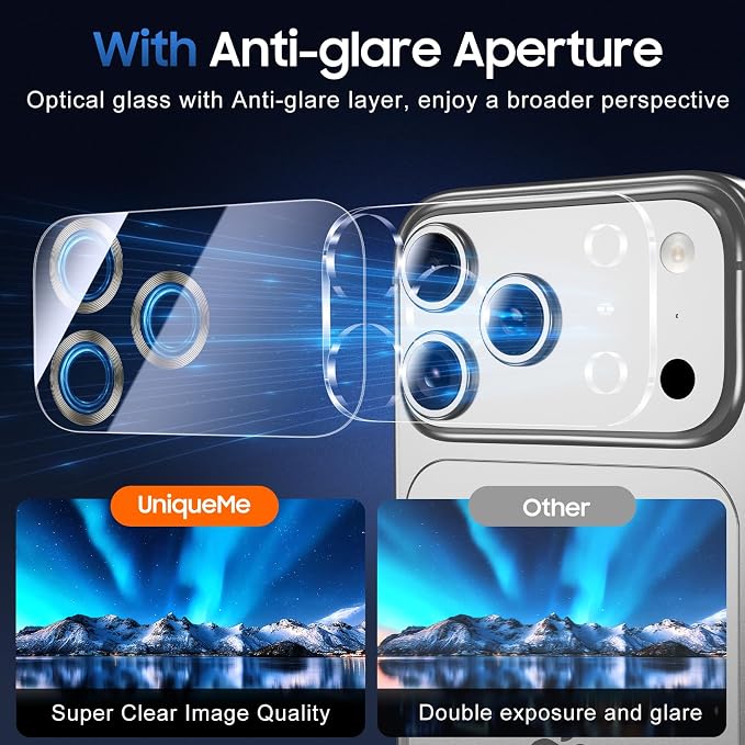 UniqueMe 3 Pack for iPhone 17 Pro Max Camera Lens Protector - Grey | Drop Protection, Case Friendly, 9H Tempered Glass, Camera Cover Screen, Update New Version - Image 4