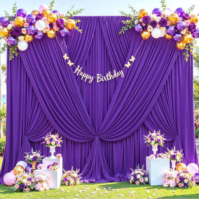 4 Panels Purple Backdrop Curtain for Parties Wedding Wrinkle Free Purple Photo Curtains Backdrop Drapes Fabric Decoration for Birthday Party Photography 20ft(W) x 10ft(H) - Image 3