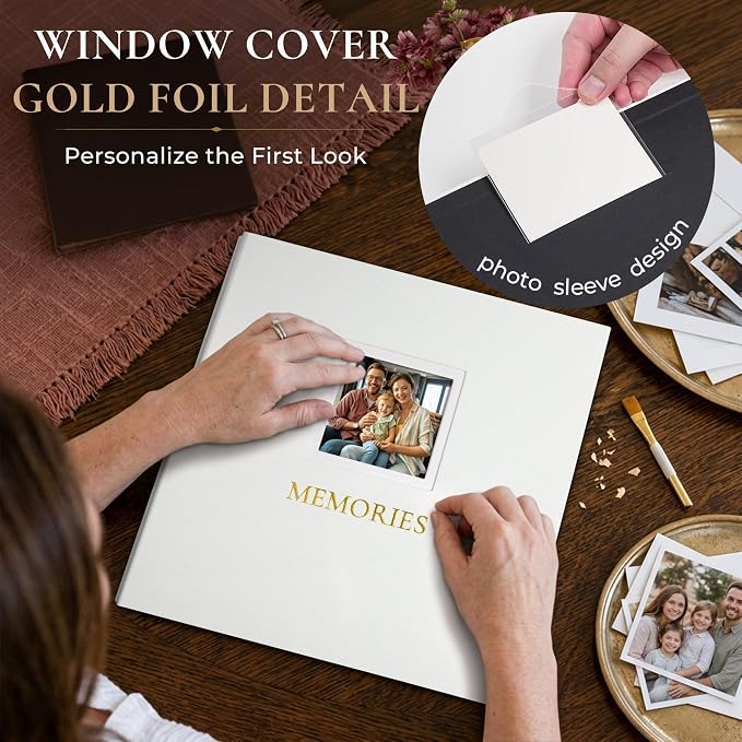Vienrose Photo Album 4x6 1000 Photos Cover Window Beige | Gold Foil Spine, Fabric Cover, Wedding Album, Family Baby Travel, Memory Book - Image 2