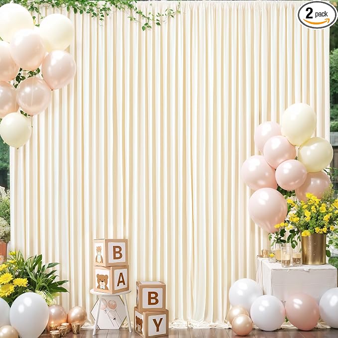 Champagne Backdrop Curtain for Parties Wedding Baby Shower Wrinkle Free Photo Curtains Backdrop Drapes Fabric Decoration for Bridal Shower 5ft x 8ft,2 Panels by Tao-GePartyDecorations