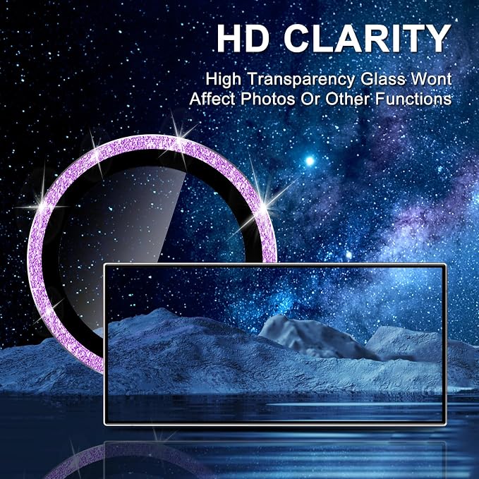 for Samsung Galaxy S25 Ultra Camera Lens Protector, Individual Metal Ring Tempered Glass Lens Cover, [Strong Adsorption] Scratch Resistant Ultra-Thin HD Clear Lens Cover, 1 Set-Purple Sparkly - Image 4