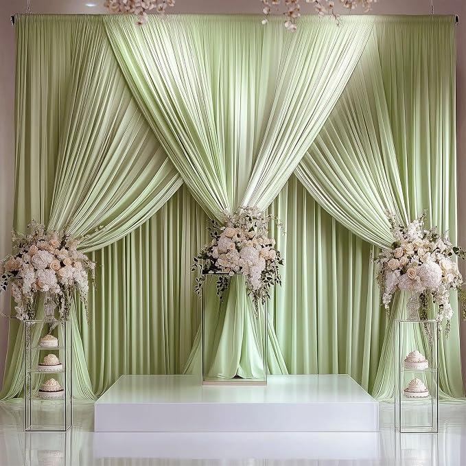 ESGOTBME 20x10ft Wrinkle Free Sage Green Backdrop Curtain for Parties Soft Fabric Drapes Wedding Curtain Backdrop for Birthday Party Decorations Background for Photography 5x10ft, 4 Panels - Image 3