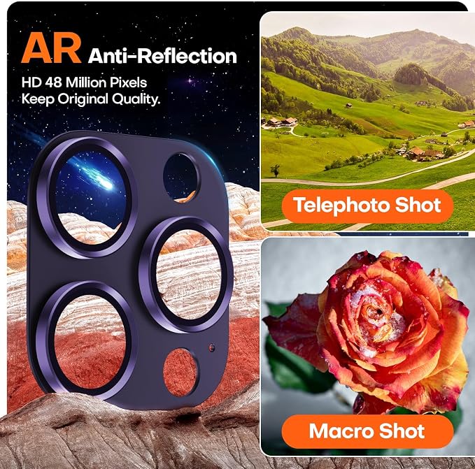 Camera Lens Protector for iPhone 16/15/14 Pro Max & 16/15/14 Pro | Deep Purple, Aluminum Alloy, 9H+ Glass Camera Cover, Nano Reinforced Adhesive, Anti-Drop, Anti-Scratch, Case Friendly - Image 4