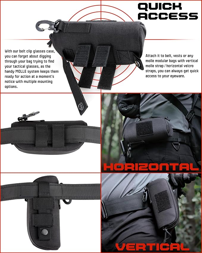 Wynex Tactical Molle Glasses Pouch, Shockproof Eyeglass Case for Glasses | Sunglasses Case Hard Shell, 360°Clip & Patch, Glasses Protector Fit Sunglasses Goggles, for Travel Sports Work - Image 6