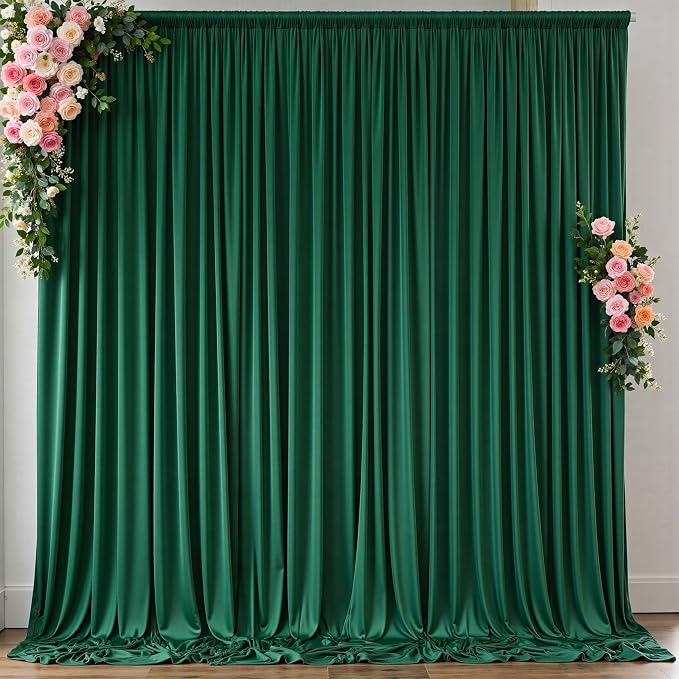 10 ft x 10 ft Wrinkle Free Hunter Green Backdrop Curtain for Parties, Polyester Dark Green Photo Backdrop Drapes 2 Panels 5x10ft for Baby Shower Wedding Birthday Party Photography Curtains by Outpain