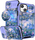 Buleens for iPhone 14 Case 6.1 Inch - with Ring Stand & Camera Cover Aesthetic Cute Designed for Women Girls Girly Pretty Blue Water Lily for Phone Case for iPhone 14 Compatible with Magsafe by Buleens
