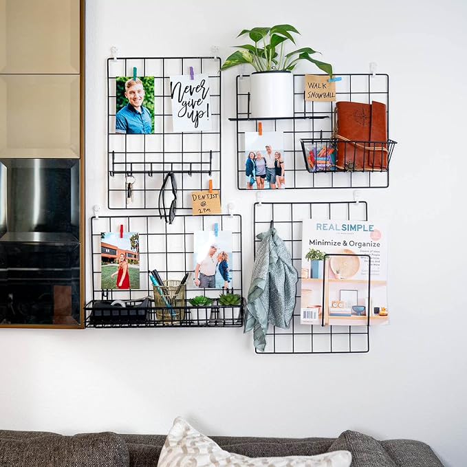 ODOXIA Hanging Baskets & Hooks Rack | Wall Grid Accessories for Wire Wall Grid Panel | Grid Panel Accessories | Wire Wall Baskets & Hanging Hooks - Image 4