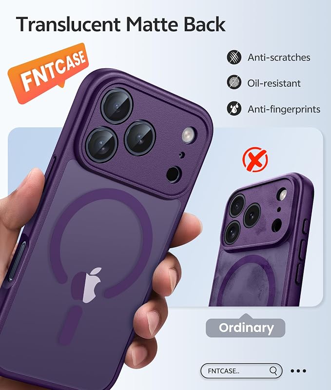 FNTCASE for iPhone 17 Pro Case, Fit for Magsafe, Screen Protector, Purple | Full Camera Protection, Translucent Matte, 14FT Military Grade Drop Proof, Shockproof Protective Phone Cover - Image 5