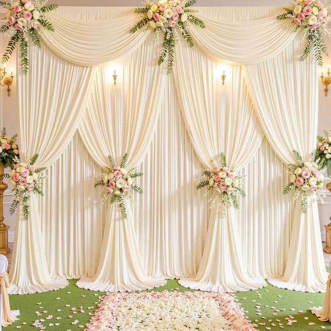 8 Panels Champagne Backdrop Curtains for Wedding Party Wrinkle Free Backdrops Curtain Drapes Fabric Decorations Photo Back Drop Cloth for Baby Shower Photography Stage Reception 40ft(W) x 12ft(H) - Image 2