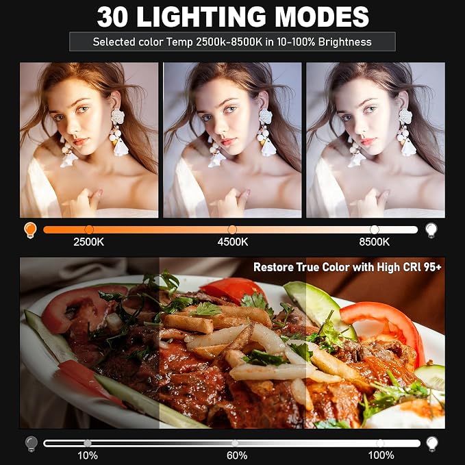 30W Upgraded Photography Lighting Kit, Anautin 1-Pack LED Video Lighting for Video Recording, 3700Lux Studio Lights with Tripod Stand for Photography, Streaming, Gaming, Podcast, Filming, Vlogging - Image 3
