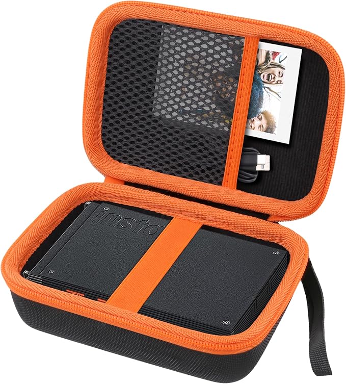 Hard Travel Case for Fujifilm Instax Mini Link+ Printer | Shockproof, With Handle, Hard Shell Exterior, Storage Compartment, Portable Carrying Box, Black Case+Orange Zipper - Image 2