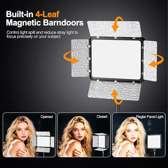 EMART 2-Pack LED Video Light Kit with Phone Holder & Barndoor | 2800-7000K Dimmable Studio Lights, 73'' Streaming Light for Video Recording, YouTube, Vlog, Photography, Content, Podcast - Image 5