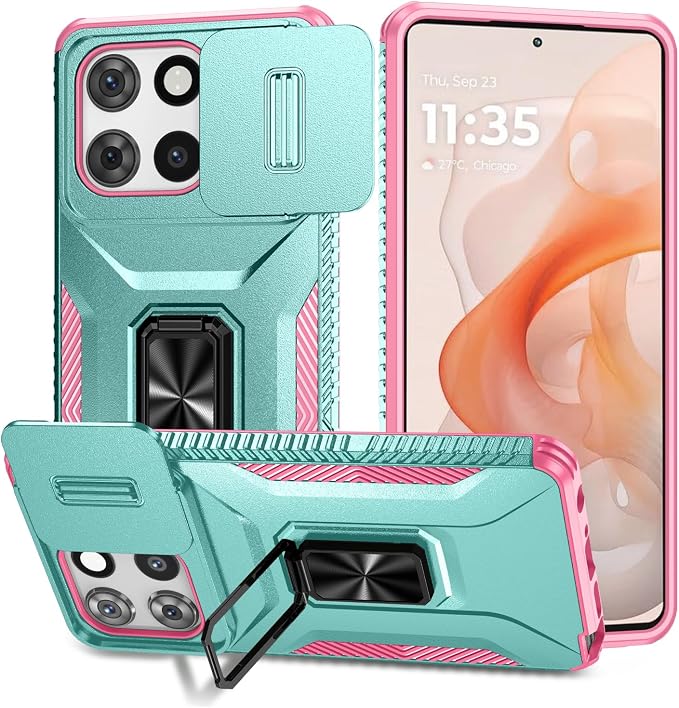 for Moto G Stylus 2025 Case,with Sliding Camera Lens Cover,HD Screen Protector,360° Rotating Kickstand,AYMECL Military-Grade Shockproof Protective Cover for Motorola G Stylus 5G 2025,Mint+Pink by AYMECL