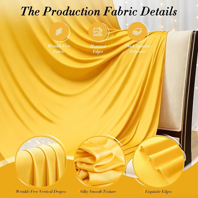 30 ft x 10 ft Wrinkle Free Yellow Backdrop Curtain for Parties, Ginger Polyester Photo Backdrop Drapes,Thick Background 6 Panels 5ft x 10ft for Baby Shower Wedding Birthday Party Backdrop Stand - Image 6