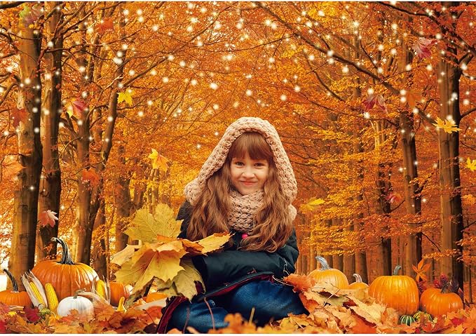 8x6FT Fall Photo Backdrop for Photography Autumn Forest Scene Thanksgiving Maple Leaves Background Fall Friendsgiving Pumpkin Party Decorations Banner Photo Props - Image 3
