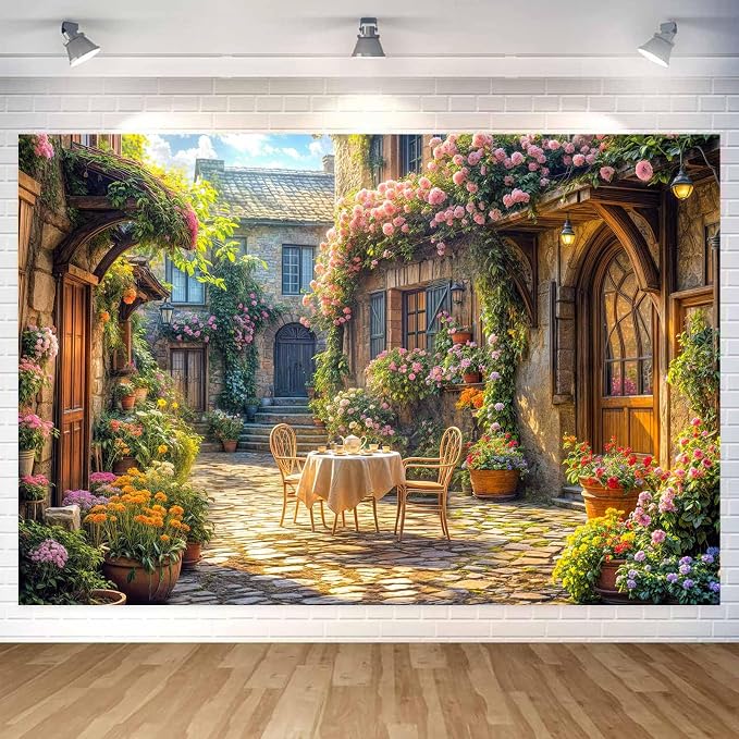 7X5ft Italian Theme Backdrop Italy Town Street Backdrop for Photography, Europe Village Town Landscape Photography Background Garden Tea Party Barnner Photo Studio Props, Color-2 - Image 4