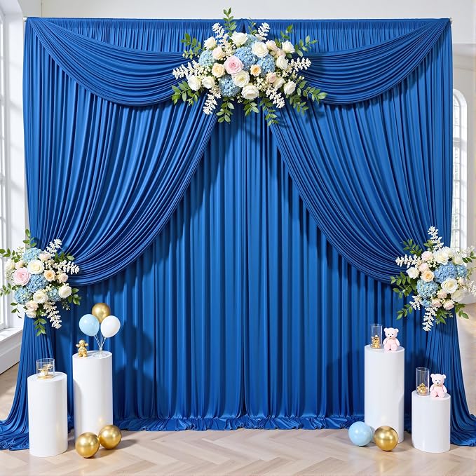 10x12 ft Royal Blue Backdrop Curtains for Weddings, Birthdays and Photos | 2 Panels 5x12 ft, Wrinkle-Free Polyester Drapes, Washable, Ironable, 4 in Rod Pocket for Baby Showers Photography Background - Image 8