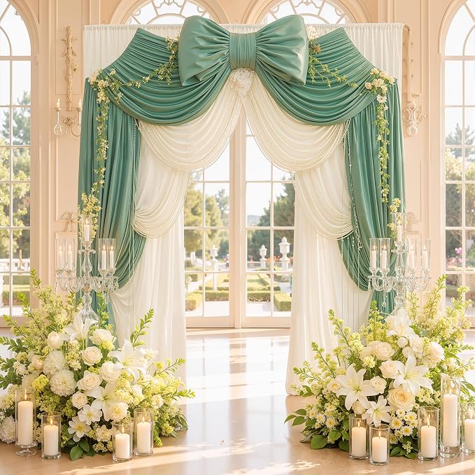 20x12 ft Sage Green Backdrop Curtains for Weddings, Birthdays and Photos | 4 Panels 5x12 ft, Wrinkle-Free Polyester Drapes, Washable, Ironable, 4 in Rod Pocket for Baby Showers Photography Background - Image 4