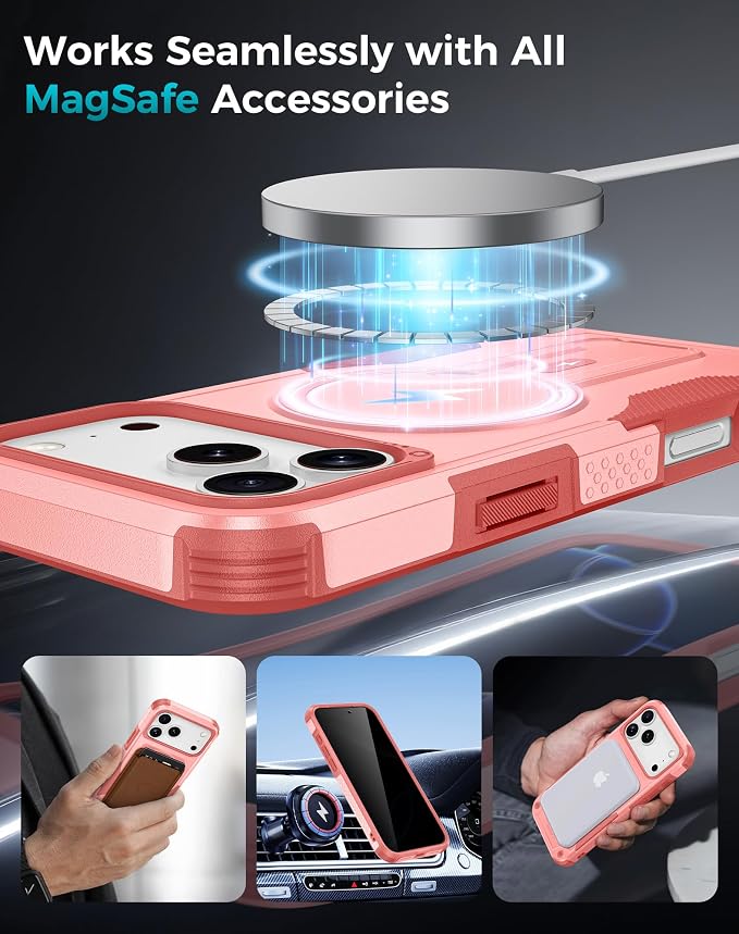 Goton 3 in 1 for iPhone 17 Pro Case with Privacy Screen Protector Pink | Glass Camera Lens Protector,Compatible for MagSafe,Invisible Kickstand, Shockproof Phone Cover for iPhone 17Pro - Image 6