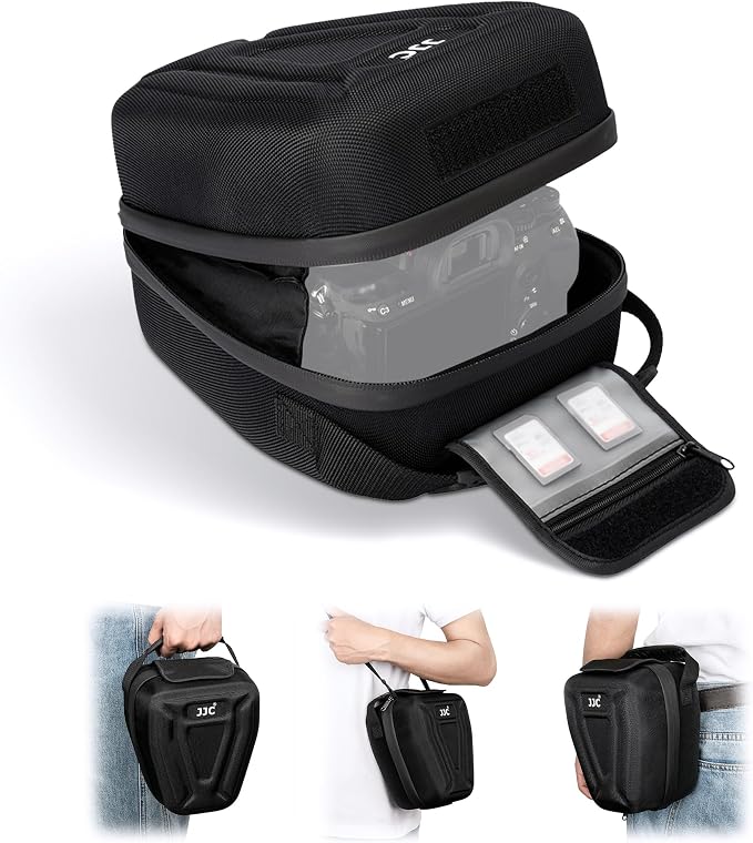 JJC Hard Camera Case Bag for Canon EOS R50 R100 R10 R8 R7 Nikon Z8 Z6 II | Waterproof EVA Shell, Quick Access Opening, Belt Loop Design & Detachable Shoulder Strap, Accessory Pocket, Travel Friendly by KIWIFOTOS