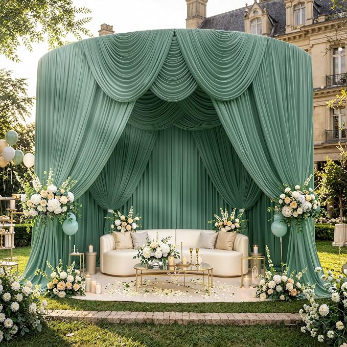 50ftx10ft Wrinkle Free Sage Green Backdrop Curtains for Parties, Polyester Green Photo Backdrop Drapes 10 Panels 5x10ft for Wedding Birthday Baby Shower Photography Background - Image 7