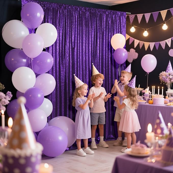 SquarePie 6x8ft Purple Sequin Backdrop, High Density Non-Transparent Glitter Curtain for Photography, Birthday, Wedding Party Decorations, Thick Solid Background with 4" Rod Pocket, 1 Panel - Image 4