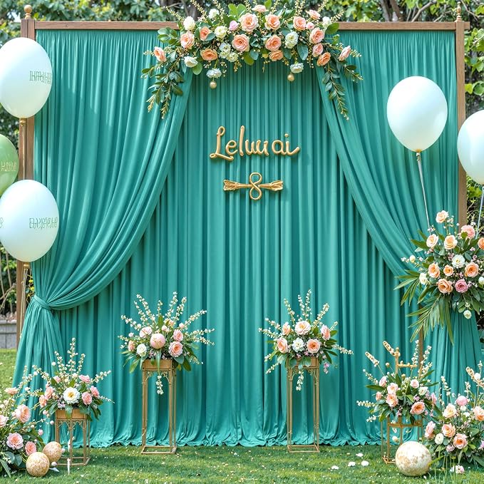 4 Panels Turquoise Backdrop Curtain for Parties Wrinkle Free Photo Backdrops Drapes Background Fabric Decoration for Baby Shower Wedding Birthday Party 20ft(W) x 10ft(H) - Image 3