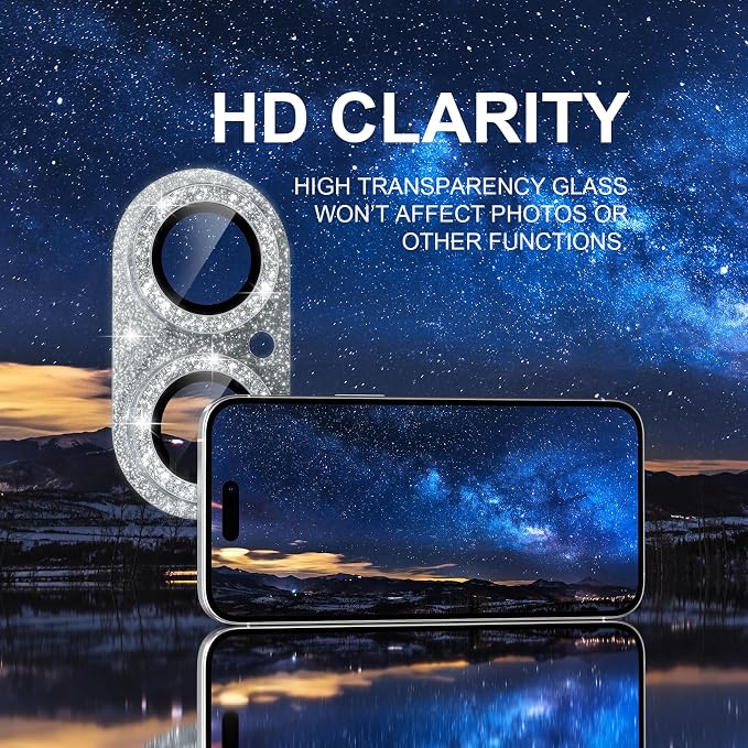 Choiche for iPhone 16 /iPhone 16 Plus Camera Lens Protector, Glitter-Silver | Bling Metal Camera Cover with 9H Tempered Glass Lens Screen Protector Accessories, Strong Adsorption, Case-Friendly - Image 5