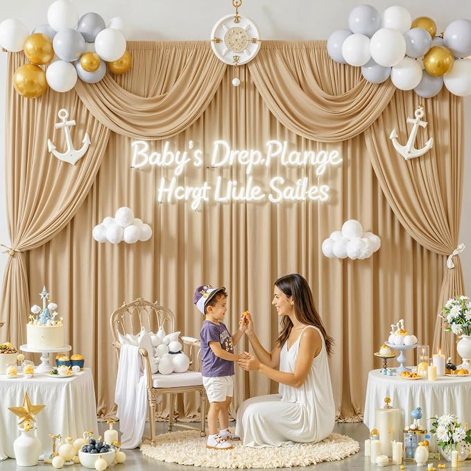 50 ft x 10 ft Wrinkle Free Champagne Backdrop Curtain for Parties, 10 Panels 10ft Polyester Champagne Photo Backdrop Drapes for Graduation Birthday Wedding Party Stage Curtains - Image 4