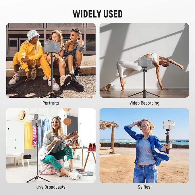 NEEWER BASICS 59"Selfie Stick Tripod Compatible with iPhone & DLSR Camera, Small Metal Compact Portable Travel Desk Stand with Remote Ball Head 2in1 Cell Phone Holder Mount for Video Recording Filming - Image 5