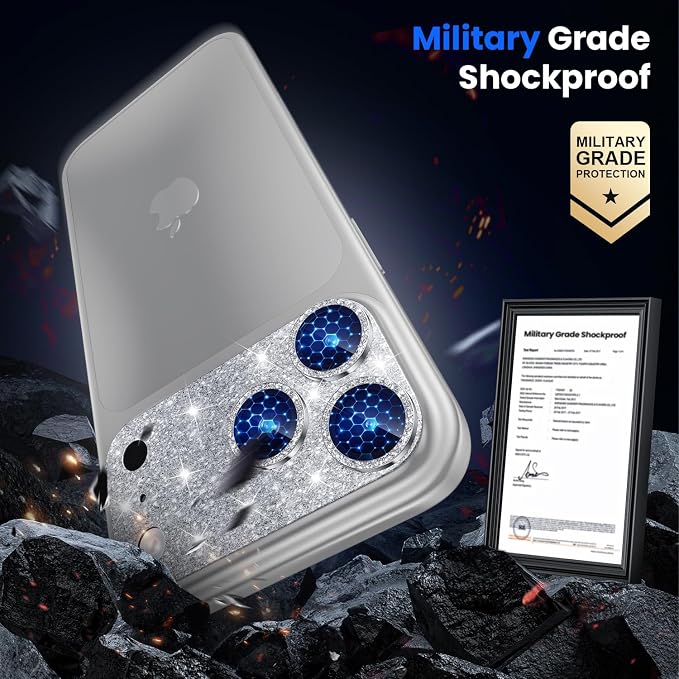 WSKEN for iPhone 17 Pro Max Camera Lens Protector - Military Grade Design | Strong Adhesion, Daily Shatterproof, Metal Aluminum Alloy Tempered Glass Camera Screen Protector, Glitter - Image 4