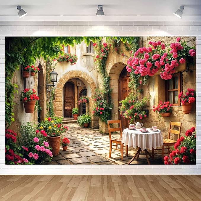 15X10ft Italian Theme Backdrop Italy Town Street Backdrop for Photography, Europe Village Town Landscape Photography Background Garden Tea Party Barnner Photo Studio Props, Color-3 - Image 4