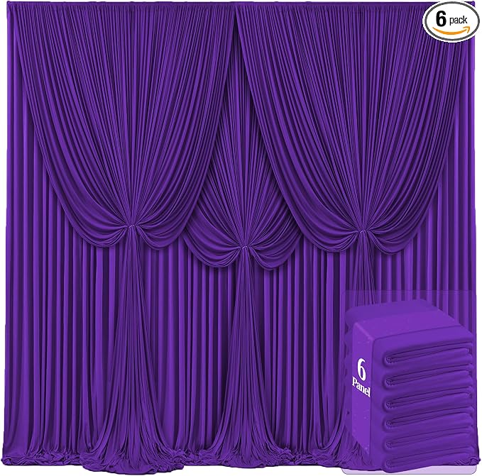 6 Panels Purple Backdrop Curtains for Wedding Party Wrinkle Free Backdrops Curtain Drapes Fabric Decorations Photo Back Drop Cloth for Baby Shower Photography Stage Reception 30ft(W) x 12ft(H) by Tao-GePartyDecorations