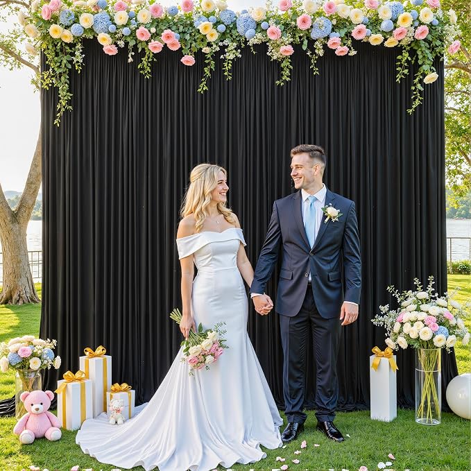 Black Backdrop Curtain for Parties Wrinkle Free Black Photo Curtains Backdrop Drapes Fabric Decoration for Birthday Party Wedding 5ft x 8ft,2 Panels - Image 3