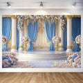 7X5ft Luxurious Blue and White Floral Backdrop for Photography Castle Palace Wedding Party Decortion Elegant Flowers Backdrop Wedding Birthday Party Decorations Bridal Shower Backdrops Studio Props by JAWO