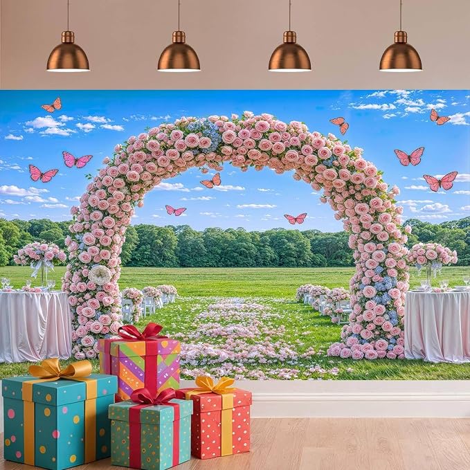 10X6.5ft Pink Lavender Wedding Backdrop Bridal Shower Rose Flower Photography Background Romantic Floral Garland for Girl Woman Wedding Bridal Party Backdrops Wall Photo Studio Shoot - Image 3